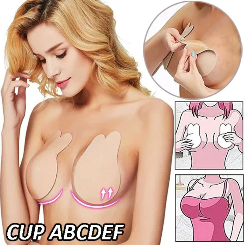 1/2 Pairs Women Bras Self Adhesive Silicone Strapless Invisible Bra Reusable Sticky Breast Lifttape Rabbit Nipple Cover Bra Pads