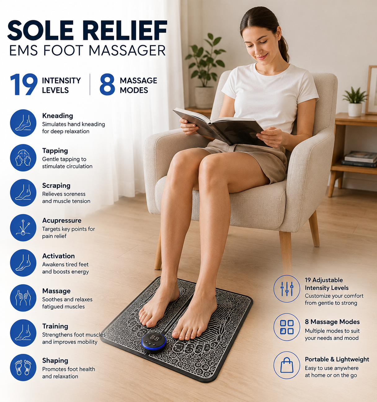 SoleRelief™ EMS Foot Massager – Smart Muscle Stimulator & Deep Relaxation Massage Pad