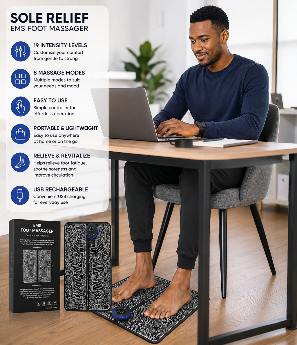 SoleRelief™ EMS Foot Massager – Smart Muscle Stimulator & Deep Relaxation Massage Pad