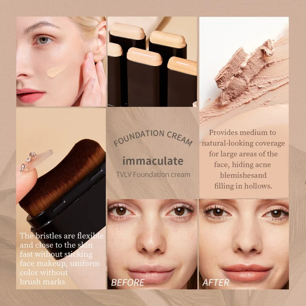 Skin Beauty Double-End Foundation Stick,Velvet Moist Light Concealer Foundation Long-Lasting Flawless Makeup Face Beauty Makeup