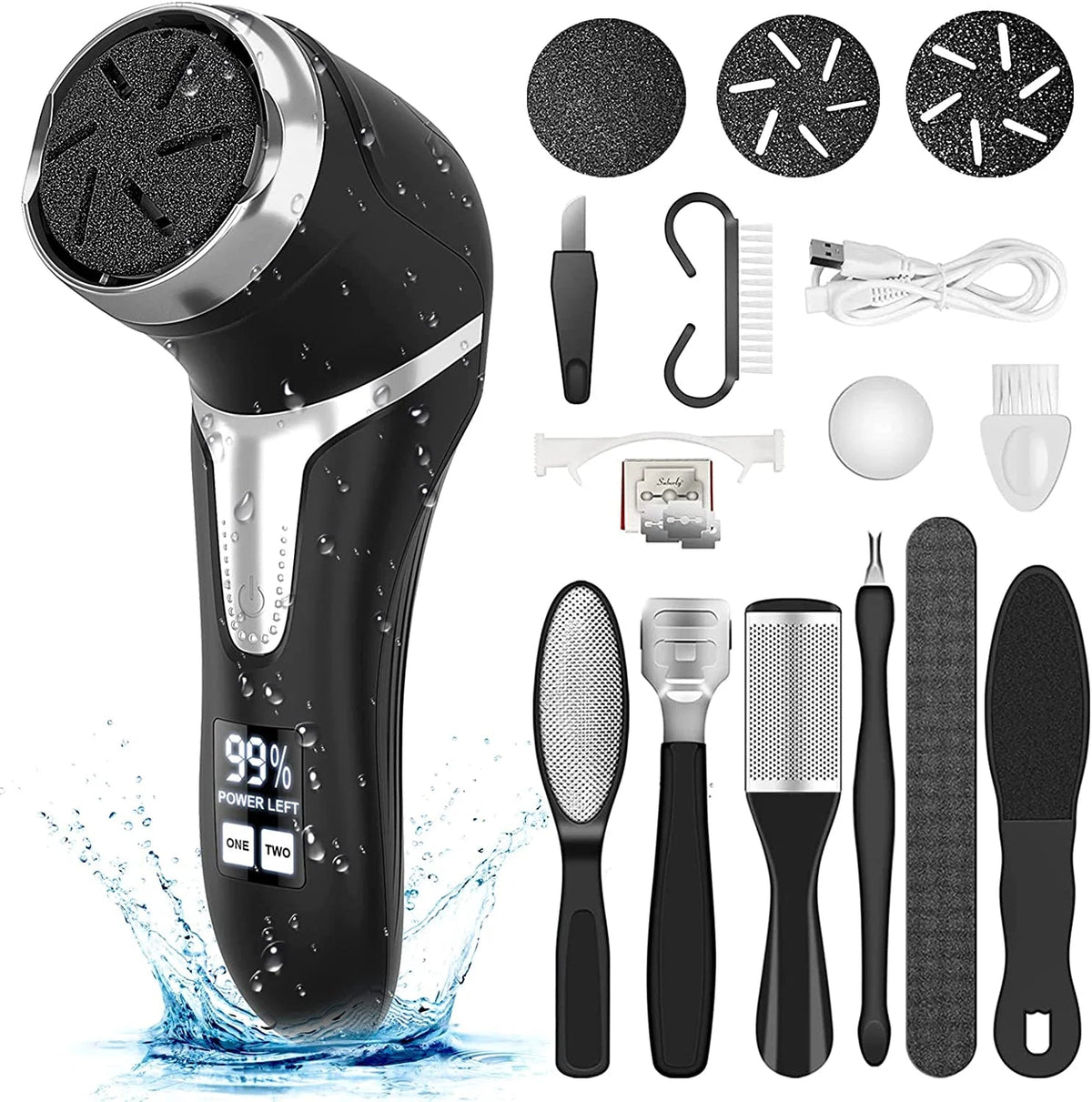 PediSmooth Pro™ 16-in-1 Rechargeable Electric Foot File & Callus Remover Kit – LCD Pedicure System with 3 Roller Heads - Detour Finds