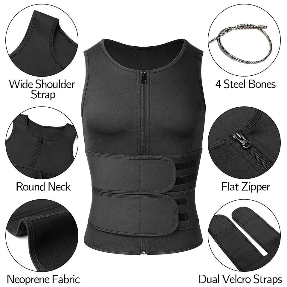 Men Body Shaper Waist Trainer Sauna Suit Sweat Vest Slimming Underwear Weight Loss Shirt Fat Burner Workout Tank Tops Shapewear - Detour Finds