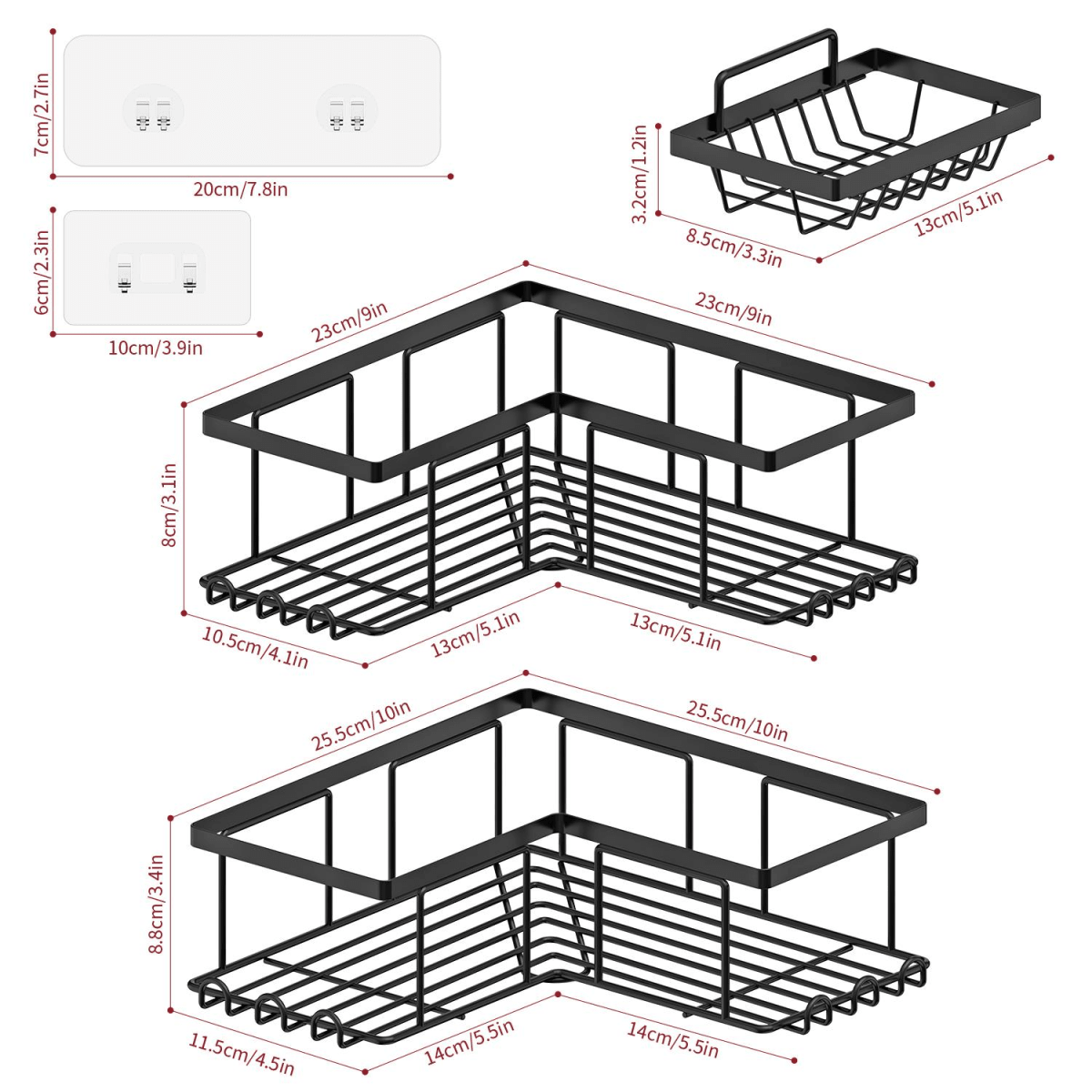 VINSANI LuxeCorner 3 - Piece Shower Caddy Organizer Set - Detour Finds