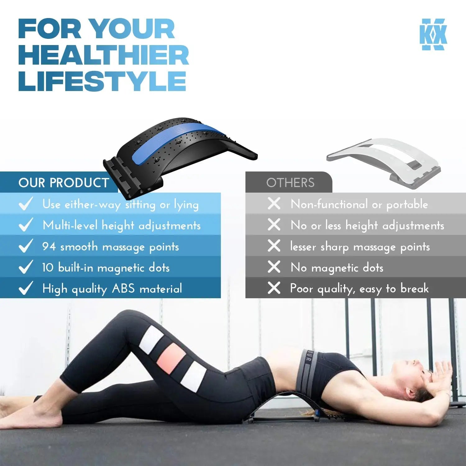 LumbarEase™ Adjustable Back Stretching Massager – 3-Level Spine Support & Relaxation Trainer - Detour Finds
