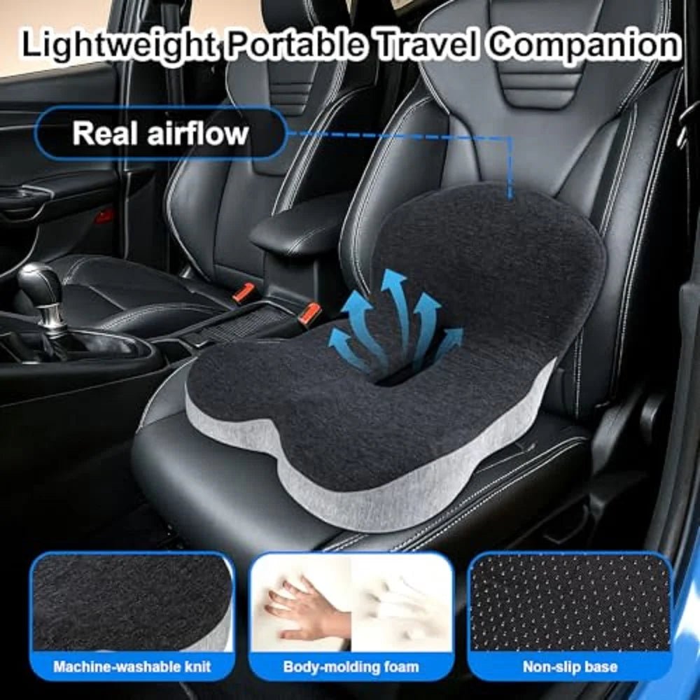Premium Comfort Seat Cushion for Tailbone & Sciatica Pain Relief, Non-Slip Memory Foam Coccyx Pad for Office, Car, Gaming Chair & Wheelchair - Detour Finds