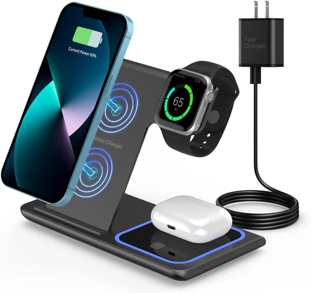 30W 3 - in - 1 Foldable Wireless Charger Stand – Fast Charging Station for iPhone, Apple Watch & AirPods (Qi Certified) - Detour Finds