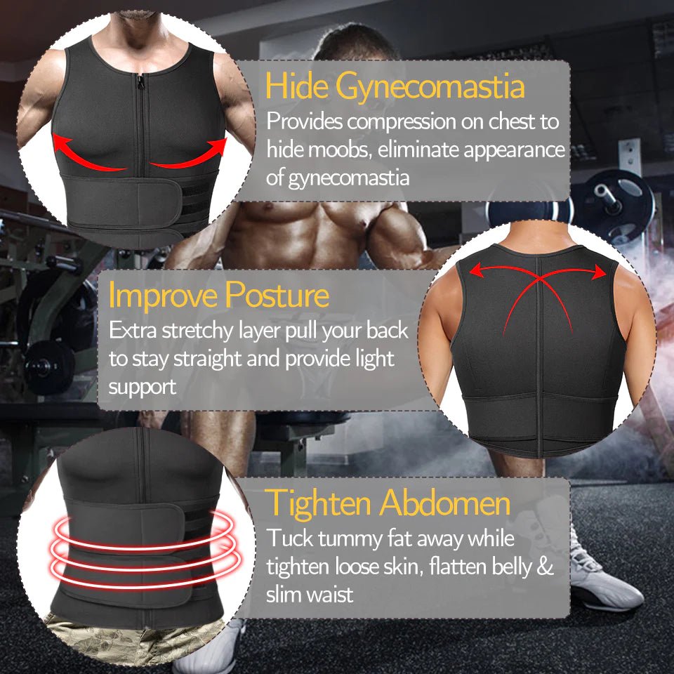 Men Body Shaper Waist Trainer Sauna Suit Sweat Vest Slimming Underwear Weight Loss Shirt Fat Burner Workout Tank Tops Shapewear - Detour Finds