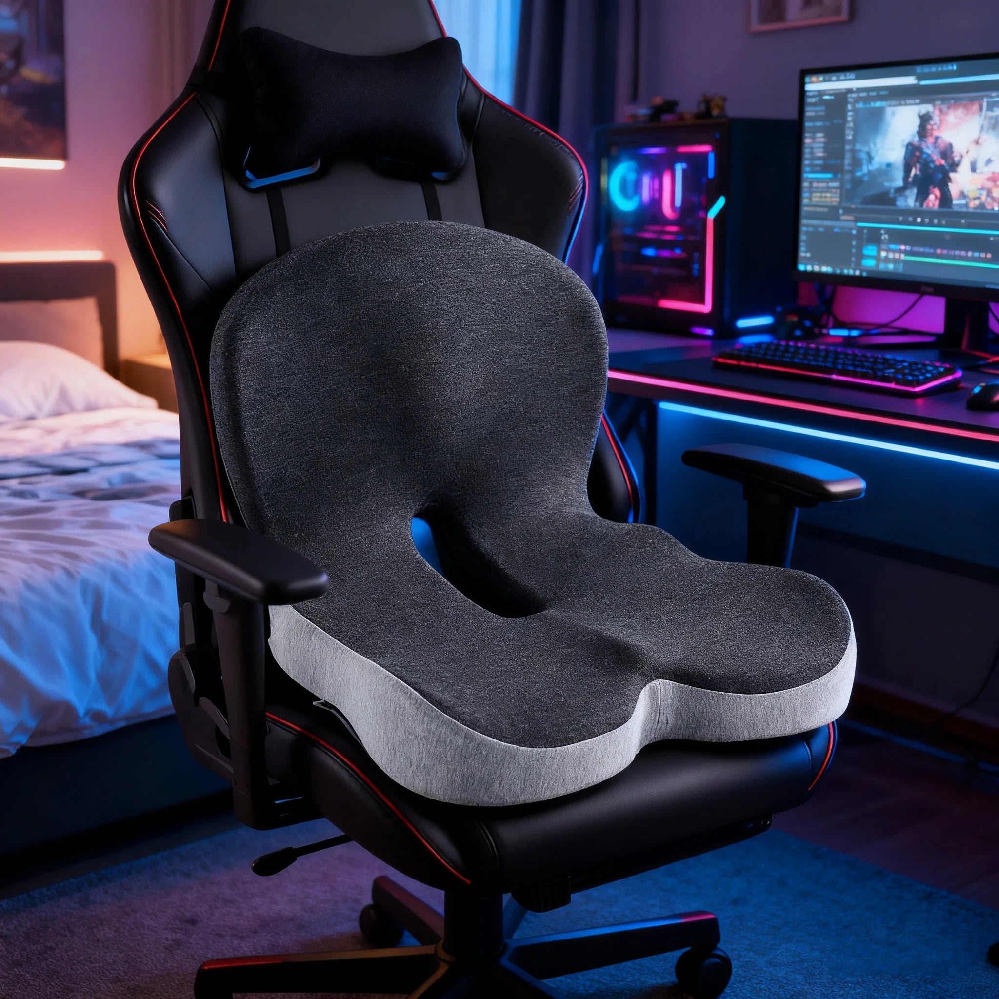 Premium Comfort Seat Cushion for Tailbone & Sciatica Pain Relief, Non-Slip Memory Foam Coccyx Pad for Office, Car, Gaming Chair & Wheelchair - Detour Finds