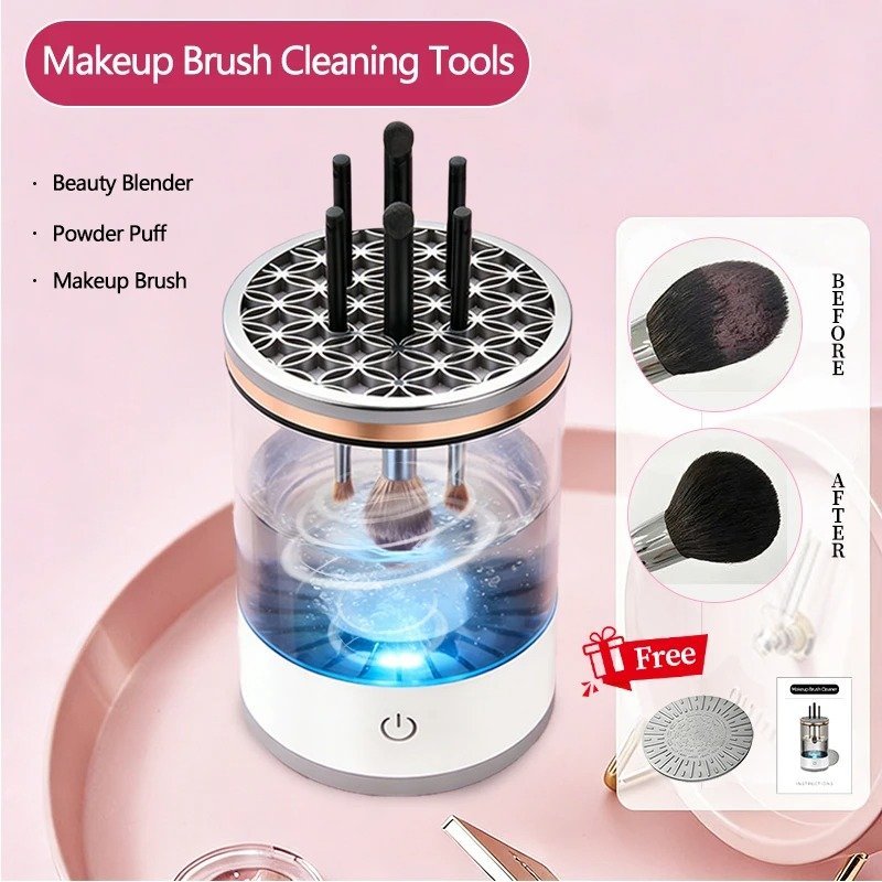 USB Portable Electric Makeup Brush Cleaner – Quick Clean Automatic Brush Washing Machine with Rubber Collar - Detour Finds