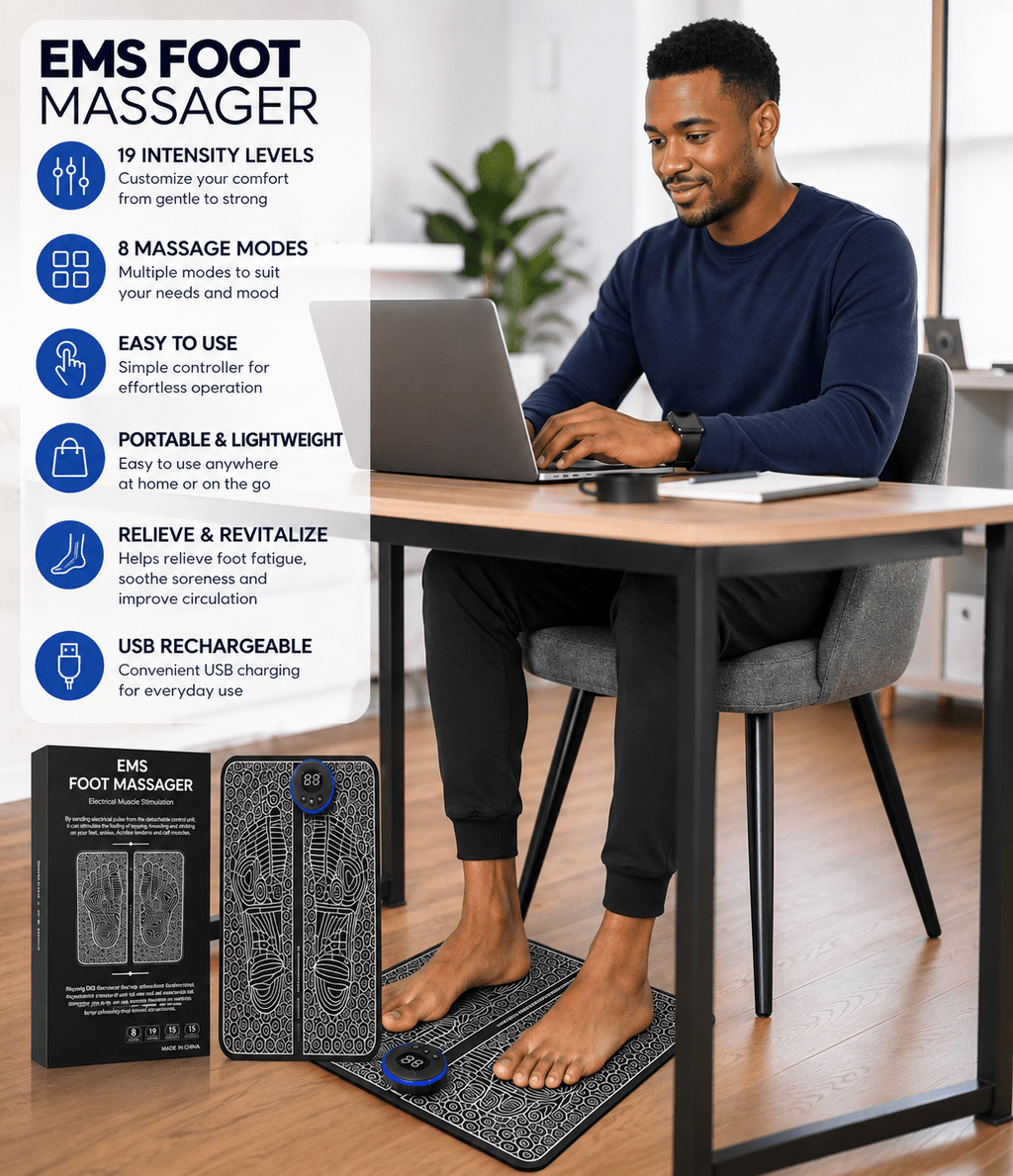 EMS Foot Massager – Smart Muscle Stimulator & Deep Relaxation Massage Pad - Detour Finds