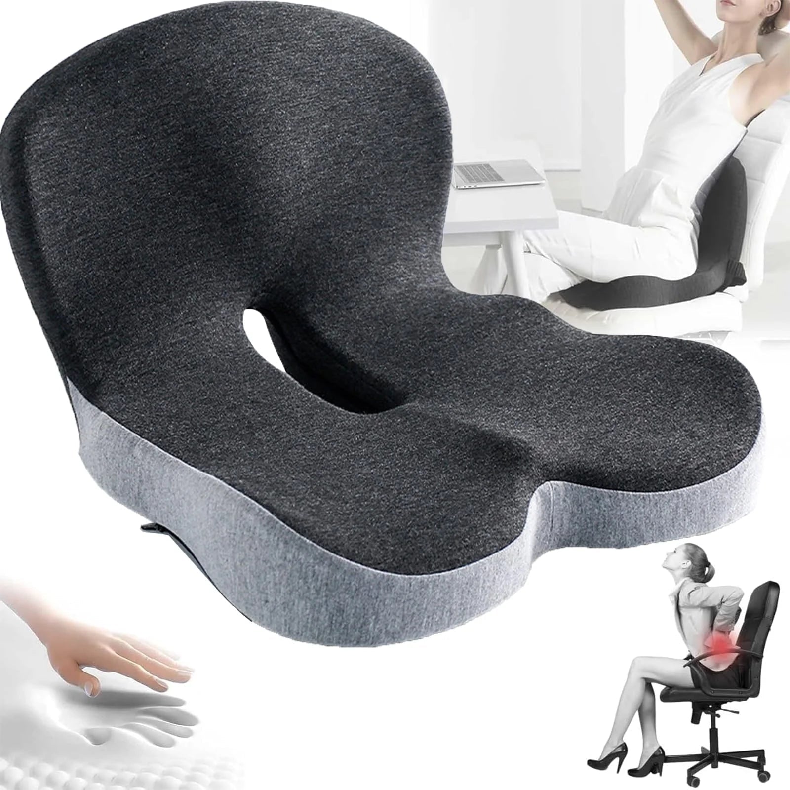 Premium Comfort Seat Cushion for Tailbone & Sciatica Pain Relief, Non-Slip Memory Foam Coccyx Pad for Office, Car, Gaming Chair & Wheelchair - Detour Finds