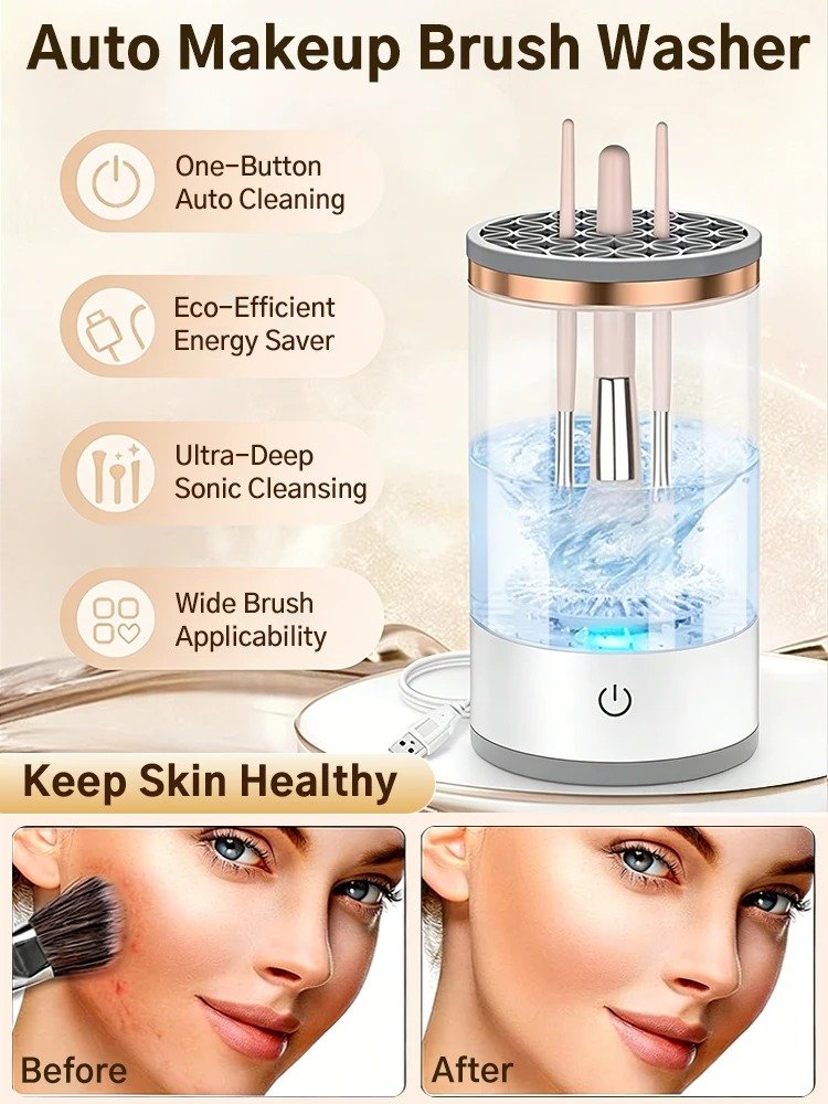 USB Portable Electric Makeup Brush Cleaner – Quick Clean Automatic Brush Washing Machine with Rubber Collar - Detour Finds